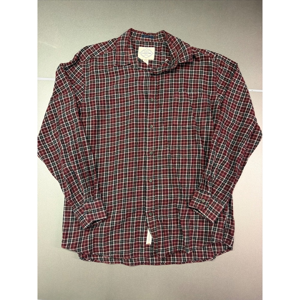 Vintage St. John's Bay Men's L Plaid Flannel Shirt Red BlackButton Up